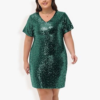 Women's Plus Size Short Sleeve Sequin Dresses T Shirt Shift Dress