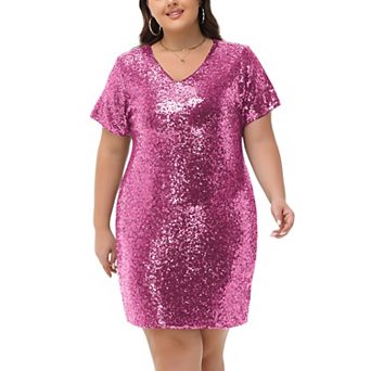 Women's Plus Size Short Sleeve Sequin Dresses T Shirt Shift Dress