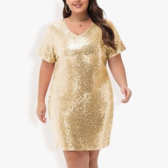 Women's Plus Size Short Sleeve Sequin Dresses T Shirt Shift Dress