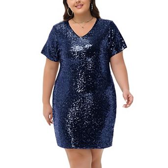 Women's Plus Size Short Sleeve Sequin Dresses T Shirt Shift Dress