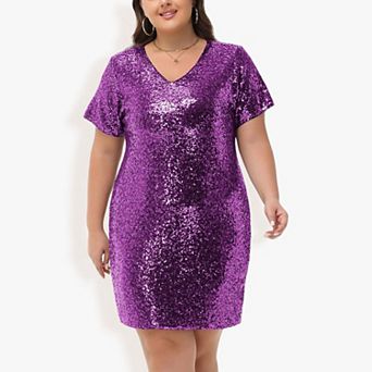Women's Plus Size Short Sleeve Sequin Dresses T Shirt Shift Dress