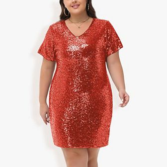 Women's Plus Size Short Sleeve Sequin Dresses T Shirt Shift Dress