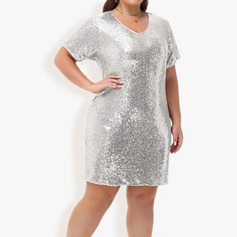 Women's Plus Size Short Sleeve Sequin Dresses T Shirt Shift Dress