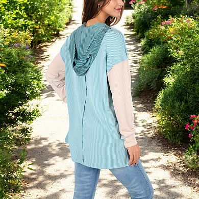 Women's Color Block V-Neck Sweater with Long Sleeves