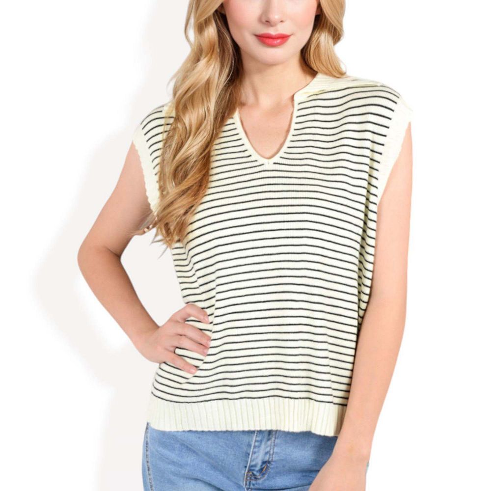 Zenana Viscose Striped Collared Sweater Vest