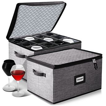 2 pc Hard Shell Stemware Storage Case for Wine Glasses