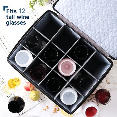 2 Piece Hard Shell Stemware Storage Case for Wine Glasses