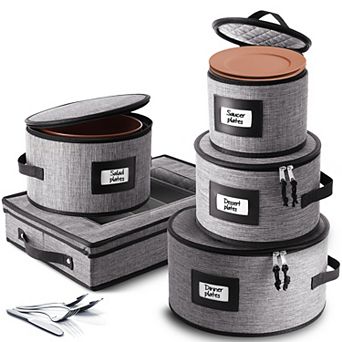 5 pc Hard Shell Fine China Dinnerware & Cup Storage