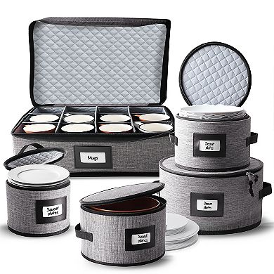 5 Piece Hard Shell Fine China Dinnerware & Cup Storage