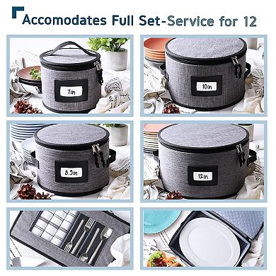 6 Piece Hard Shell Fine China Plates, Platters and Silverware Storage Set