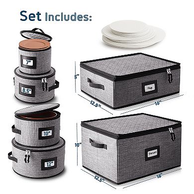 6 Piece Hard Shell Fine China Plates, Mugs, and Wine Glass Storage Set