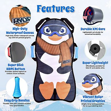 RYDR Snow Sled, 36 inch Single Rider Roll Up Character Winter Snow Mat