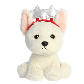 Aurora Small White Holiday Cheer 8.5" Cassidy French Bulldog Festive Stuffed Animal