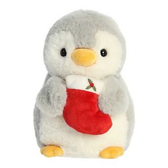 Aurora Small Gray Pompom Penguin 8" Pompom With Stocking Festive Stuffed Animal