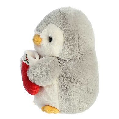 Aurora Small Gray Pompom Penguin 8" Pompom With Stocking Festive Stuffed Animal