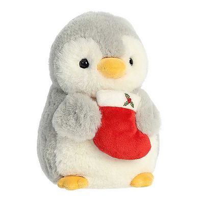 Aurora Small Gray Pompom Penguin 8" Pompom With Stocking Festive Stuffed Animal