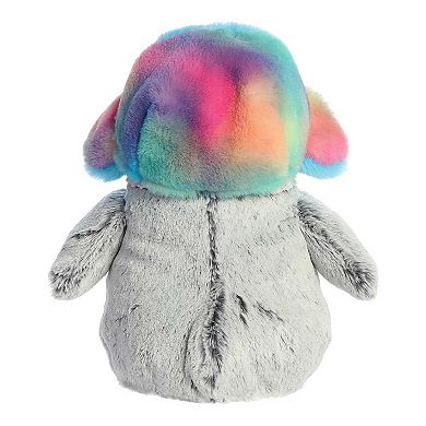Aurora Small Gray Pompom Penguin 9" Pom Pom Rainbow Trapper Festive Stuffed Animal