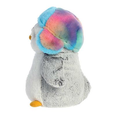 Aurora Small Gray Pompom Penguin 9" Pom Pom Rainbow Trapper Festive Stuffed Animal
