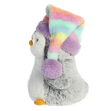 Aurora Small Gray Pompom Penguin 9" Pom Pom Rainbow Hat Festive Stuffed Animal