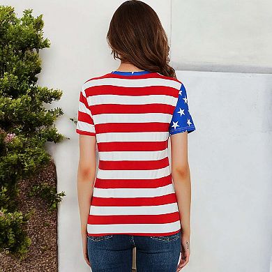 Women's Flag Top July of 4th Patriotic T-Shirt Blouse