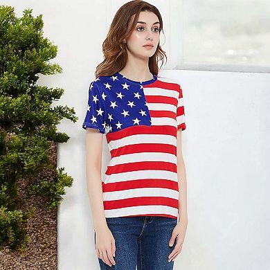 Women's Flag Top July of 4th Patriotic T-Shirt Blouse