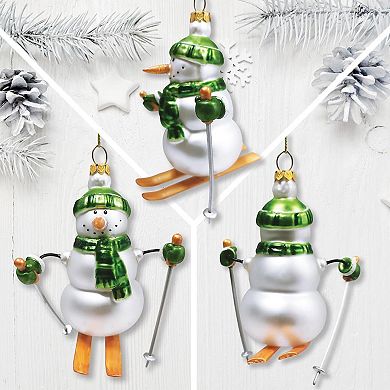 Classic Winter Snowman Set of 4 Glass Christmas Ornaments, Nostalgic Holiday Collection Set