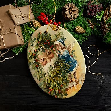 Little Angel and Father Santa Claus Victorian Vintage Christmas Ornament