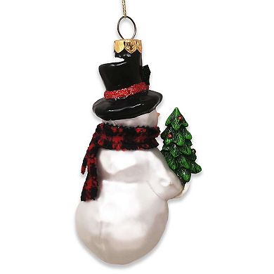 Comfy Snowman and Radiant Christmas Tree Blown Glass Holiday Ornament