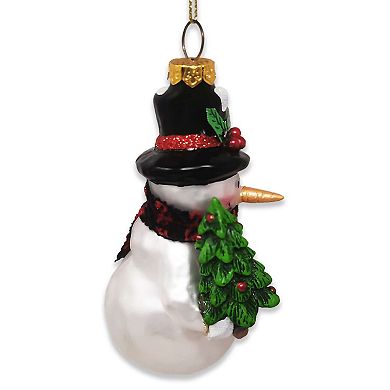 Comfy Snowman and Radiant Christmas Tree Blown Glass Holiday Ornament