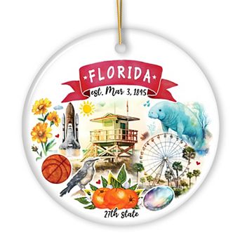 Artistic Florida State Themes and Landmarks Christmas Ornament