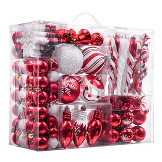Christmas Paradise Ornament Bundle Mega Set,155 Red and White Baubles with Many Themes