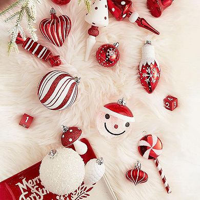 Christmas Paradise Ornament Bundle Mega Set,155 Red and White Baubles with Many Themes