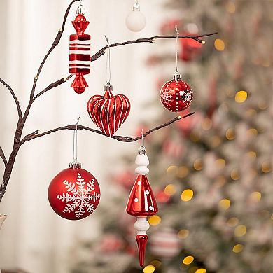 Christmas Paradise Ornament Bundle Mega Set,155 Red and White Baubles with Many Themes