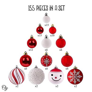 Christmas Paradise Ornament Bundle Mega Set,155 Red and White Baubles with Many Themes