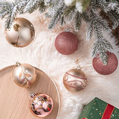 Glamorous and Cute Shiny Pink and Rose Gold Christmas Ornament Set, Glittered and Feminine Holiday