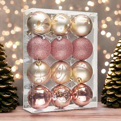 Glamorous and Cute Shiny Pink and Rose Gold Christmas Ornament Set, Glittered and Feminine Holiday