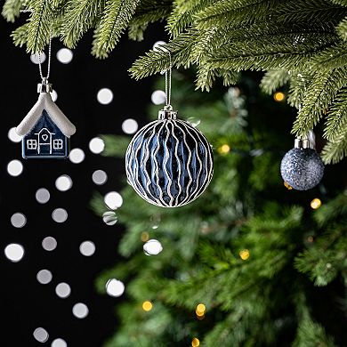 Premium Christmas Ornament Eclectic Bundle Set, 60 Glitter Filled Baubles, Homes, Star Charms