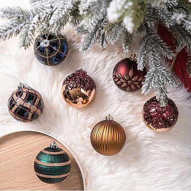 Touch of Gold Delightfully Glittered Ornament Bauble Set, Green, Blue, Bronze and Maroon 16 Pieces