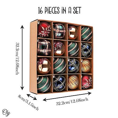 Touch of Gold Delightfully Glittered Ornament Bauble Set, Green, Blue, Bronze and Maroon 16 Pieces
