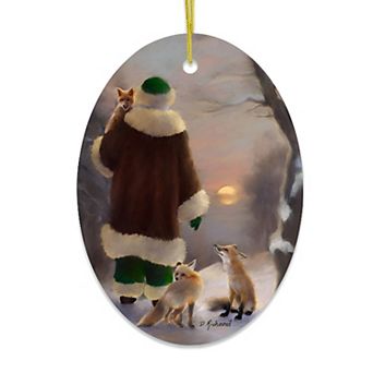 Santa's Foxes Woodland Sunset Art Christmas Ornament