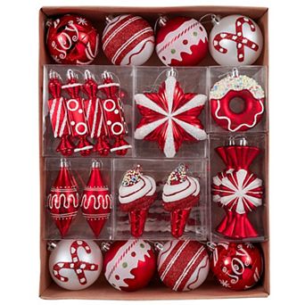 Sweets and Candy Theme Christmas Ornament Bundle, Assorted 60 Bauble Candies, Ice Cream, and Donut