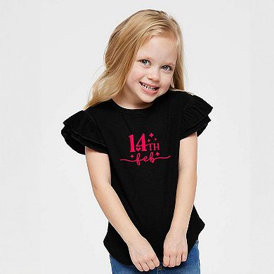 14th Feb Stars Puff Print Toddler Flutter Sleeve Graphic Tee