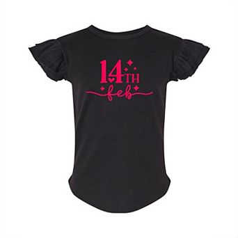 14th Feb Stars Puff Print Toddler Flutter Sleeve Graphic Tee