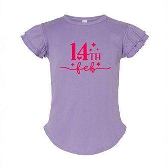 14th Feb Stars Puff Print Toddler Flutter Sleeve Graphic Tee