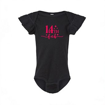 14th Feb Stars Raised Print Baby Flutter Sleeve Bodysuit