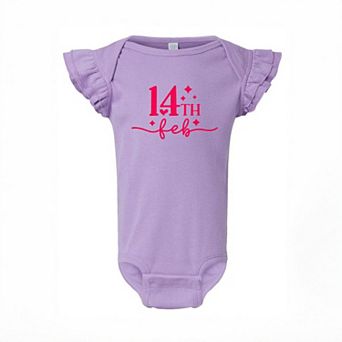 14th Feb Stars Raised Print Baby Flutter Sleeve Bodysuit