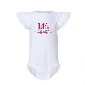 14th Feb Stars Raised Print Baby Flutter Sleeve Bodysuit