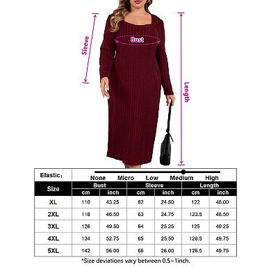 Women Plus Size Sweater Dress Sweetheart Collar Long Sleeve Casual Fall Winter Tunic Knit Dress