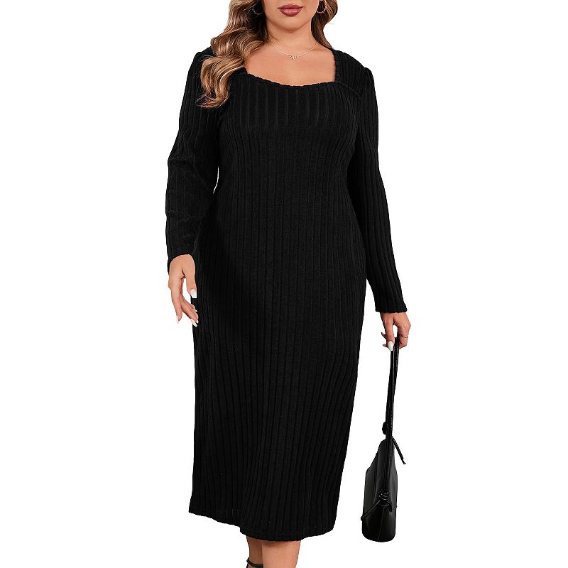 black plus size sweater dress Women Sweetheart Collar Long Sleeve Casual Fall Winter Tunic Knit Dress Boho Wedding Dress with SCH006405_ABB_XXL Sweater knit Size:120cm4-5 Years (120cm)
