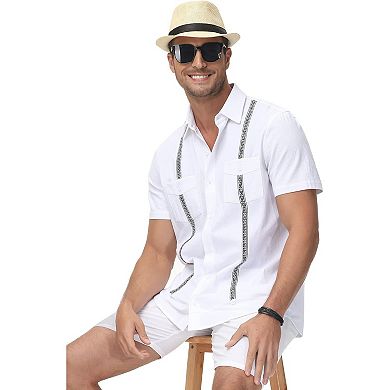 Mens Short Sleeve Cuban Guayabera Shirt Casual Summer Beach Button Down Shirts Tops